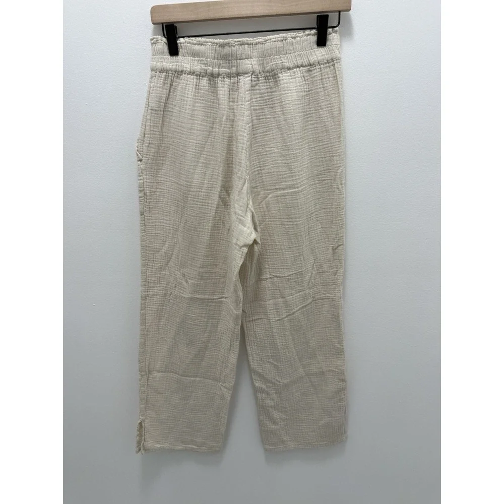 Rails Organic Cotton Gauze Pull On Pants XS Ivory Cropped Wide Leg Pockets